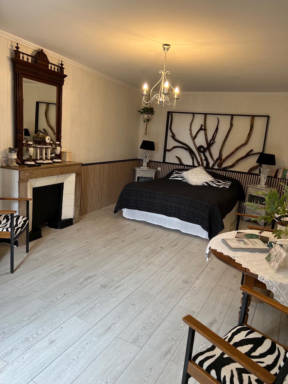 Chambre Lucie de 56m², pour 2 à 4 personnes, au rez de chaussée, 1lit 160 et 1 canapé lit 140, grande baie vitrée,donnant sur le jardin.
 